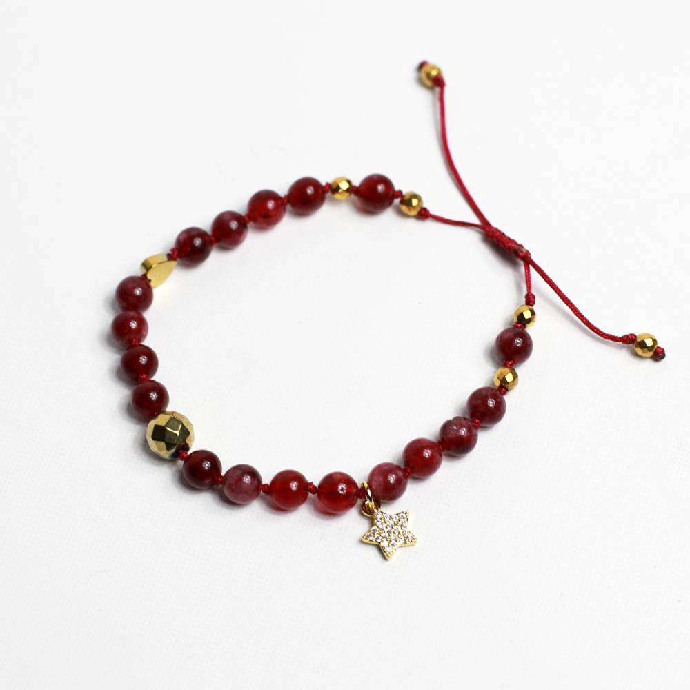 Χειροποίητο Βραχιόλι με Αχάτη & Αιματίτη – "Red Star"