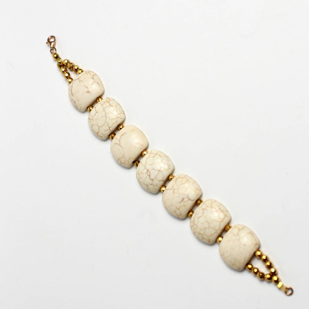 Χειροποίητο Βραχιόλι με Χαολίτη & Επιχρυσωμένο Αιματίτη – "Earth Glow"