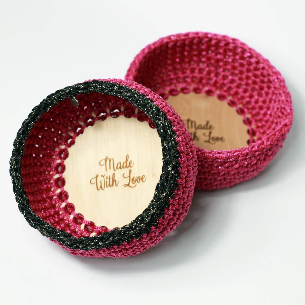 Χειροποίητα φούξια καλαθάκια "Made With Love" με λάμψη