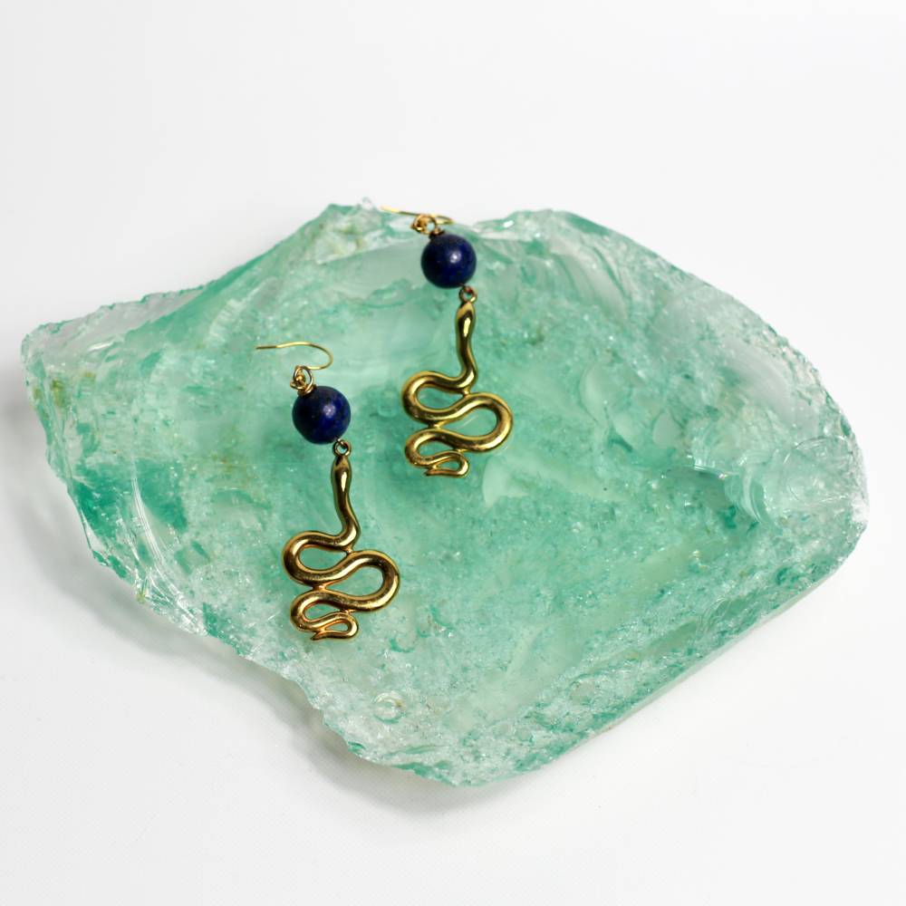 Σκουλαρίκια με Φίδι & Λάπις Λάζουλι – "Serpent Wisdom"