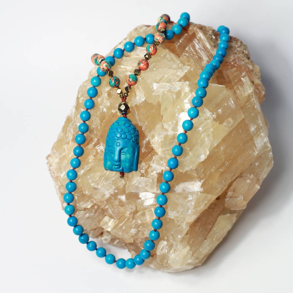"Inner Peace" Mala με Τυρκουάζ Χαολίτη, επιχρυσωμένο Αιματίτη & Βούδα