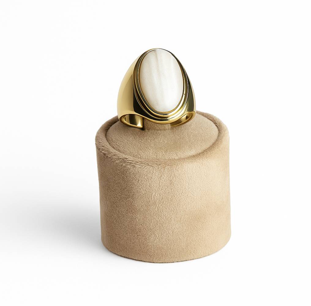 "White Agate Radiance – Επιχρυσωμένο Δαχτυλίδι Ισχύος & Καθαρότητας"